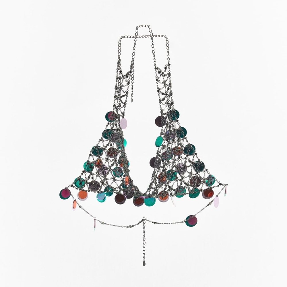 BLOGGERS FAV ZARA MULTICOLORED JEWEL SEQUIN TOP - Picture 4 of 6